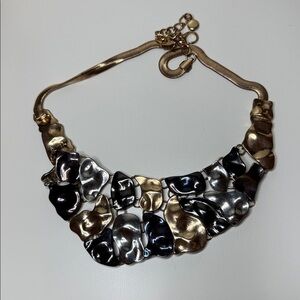 Unusual long disco chain puzzle multi color mixed metal bib statement Necklace